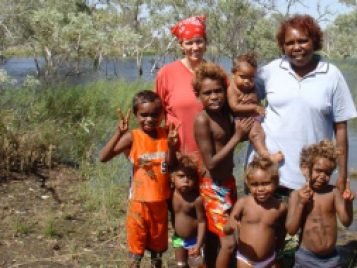 Warlpiri children playing the creek during Carmel O'Shannessy's recent visit to Lajamanu